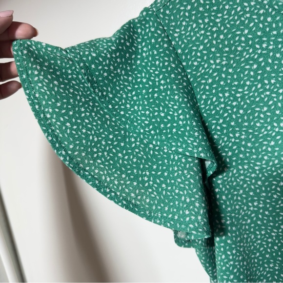 Adrianna Papell Butterfly Sleeve Leaf Print Top Green Women Size S - Picture 4 of 8